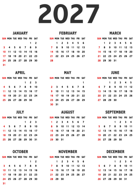 This png image - Transparent Calendar 2027, is available for free download