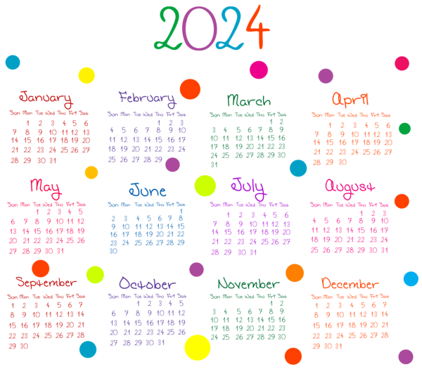 This png image - Transparent Colorful 2024 Calendar PNG Image, is available for free download
