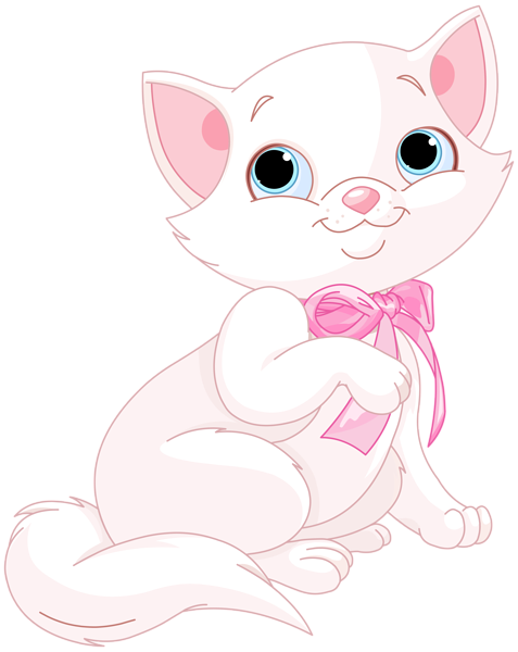 This png image - Cute Pink and White Cat PNG Clipart Image, is available for free download