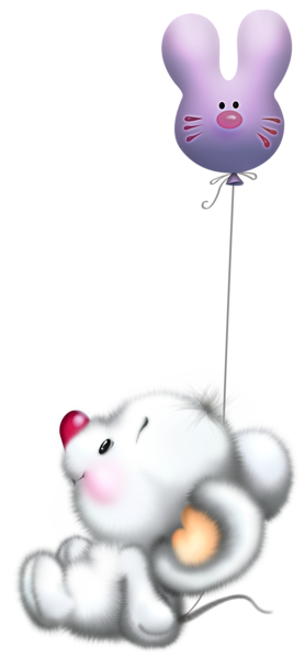 This png image - Cute White Mouse with Balloon Cartoon Free Clipart, is available for free download