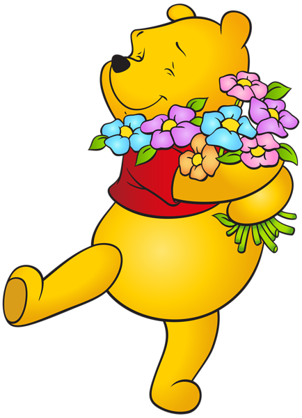 This png image - Winnie the Pooh with Flowers Free PNG Clip Art Image, is available for free download