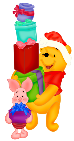 This png image - Winnie the Pooh with Presents and Santa Hat, is available for free download