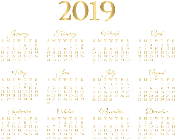 2019 Calendar Gold Transparent PNG Image | Gallery ... 2019 Calendar Gold Transparent PNG Image | Gallery ...
