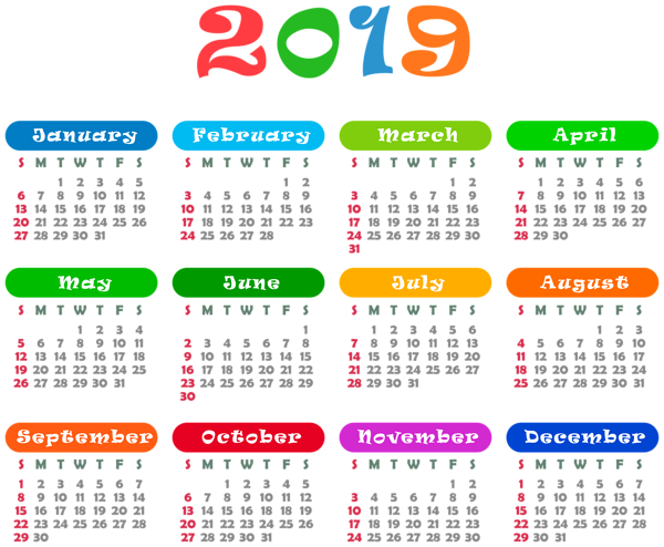 2019 Colorful Calendar Transparent PNG Image | Gallery ... 2019 Colorful Calendar Transparent PNG Image | Gallery ...
