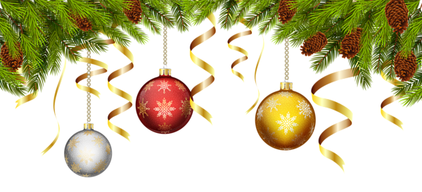 This png image - Christmas Balls with Pine Branch Decoration PNG Clip Art Image, is available for free download