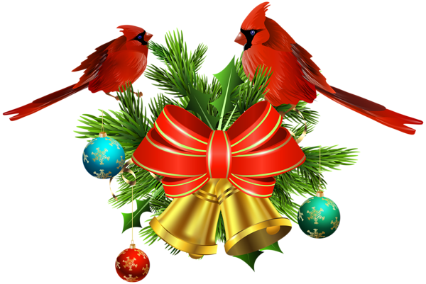 This png image - Christmas Bells and Birds Decor PNG Transparent Clip Art, is available for free download
