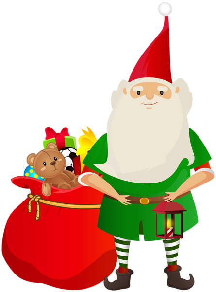 This png image - Christmas Elf and Santa Claus Sack with Toys PNG Clipart, is available for free download