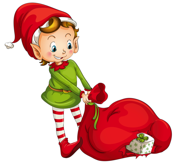 This png image - Christmas Elf with Santa Bag Clipart, is available for free download