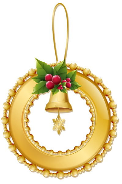 This png image - Christmas Gold Wreath with Bell PNG Ornament, is available for free download