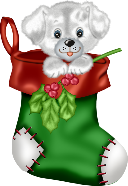 This png image - Christmas Green Stocking with Puppy PNG Clipart, is available for free download