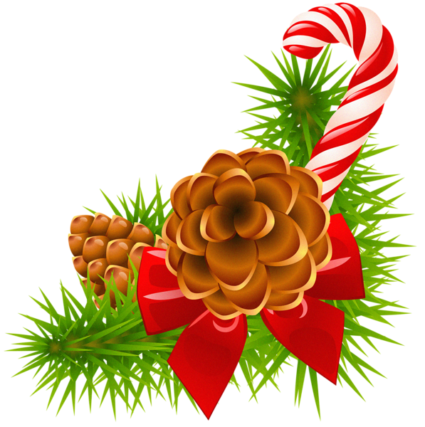 This png image - Christmas Pine Branch with Cones and Candy Cane Decor, is available for free download