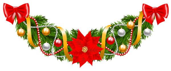 Christmas Pine Deco Garland with Poinsettia PNG Clipart 