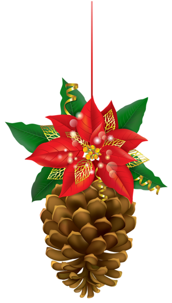 This png image - Christmas Pinecone with Poinsettia PNG Clipart Image, is available for free download