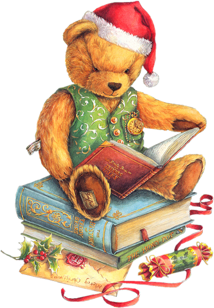 This png image - Christmas Teddy Bear with Santa Hat and Books PNG Clipart, is available for free download