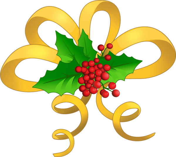 This png image - Christmas Yellow Bow with Mistletoe PNG Clipart, is available for free download