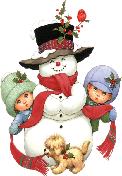 This png image - Cute Snowman Kids and Puppy Clipart, is available for free download