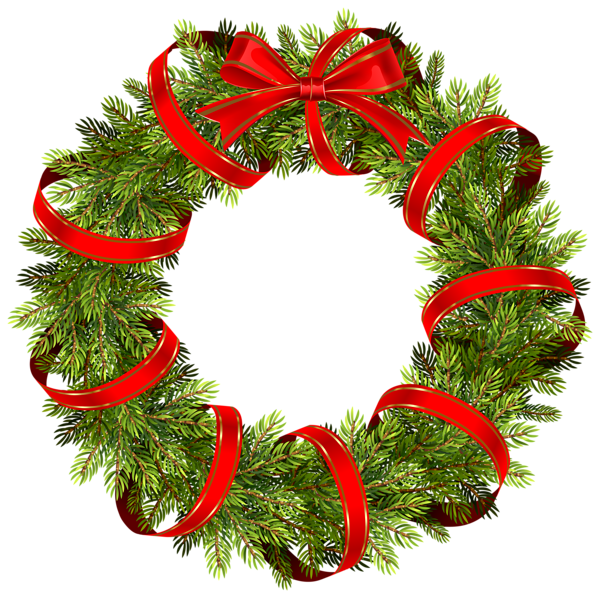 This png image - Green Christmas Pine Wreath with Red Ribbon PNG Clipart Image, is available for free download