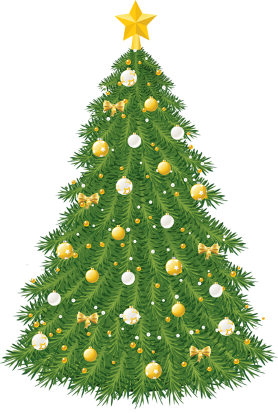 This png image - Large Transparent Christmas Tree with Gold and White Ornaments, is available for free download