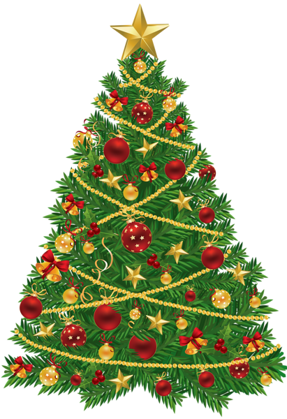 This png image - Large Transparent Christmas Tree with Red and Gold Ornaments Clipart, is available for free download