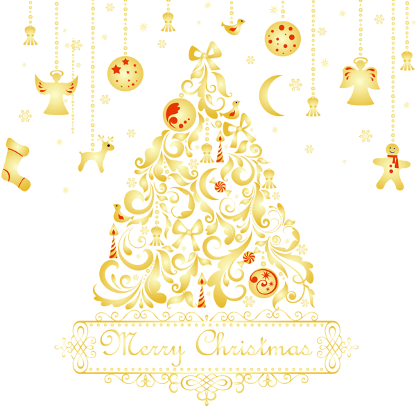 This png image - Large Transparent Gold Christmas Tree with Ornaments PNG Clipart, is available for free download