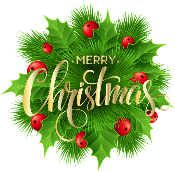 Merry Christmas Pine Decoration PNG ClipArt Image