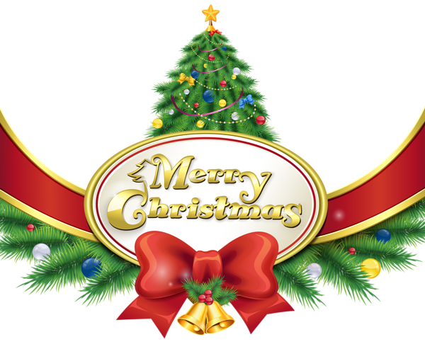 Merry Christmas with Tree and Bow PNG Clipart Image | Gallery Yopriceville - High-Quality Images ...
