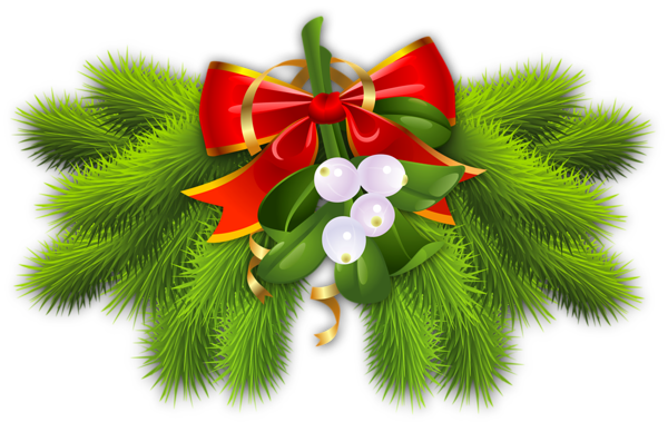 This png image - Pine Branch with Red Bow Christmas Decor, is available for free download