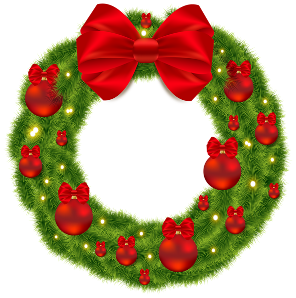 This png image - Pine Wreath with Red Bow and Christmas Balls PNG Image, is available for free download