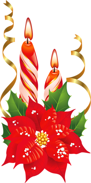 This png image - Red and White Christmas Candles with Poinsettia PNG Picture, is available for free download