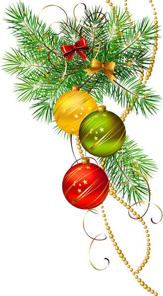 This png image - Three Christmas Balls with Pine Branch Clipart, is available for free download