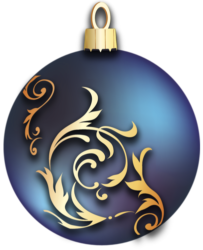 This png image - Transparent Blue Christmas Ball with Gold Ornaments Clipart, is available for free download