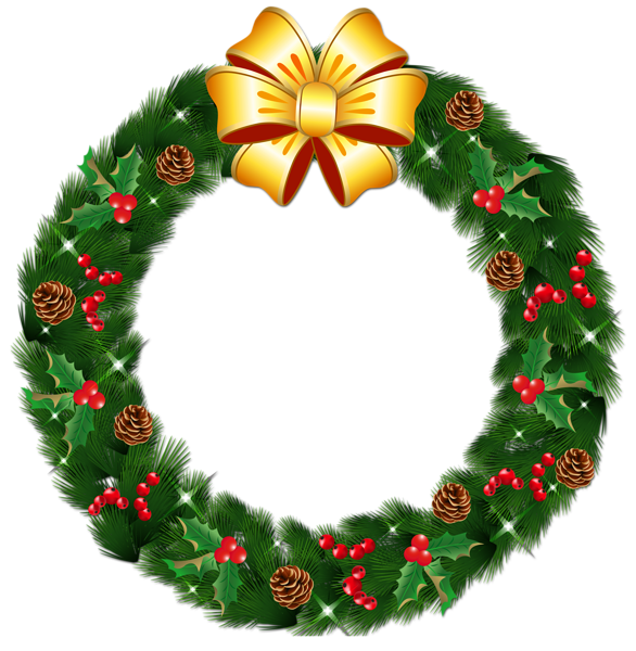 This png image - Transparent Christmas Pine Wreath with Gold Bow PNG Clipart, is available for free download