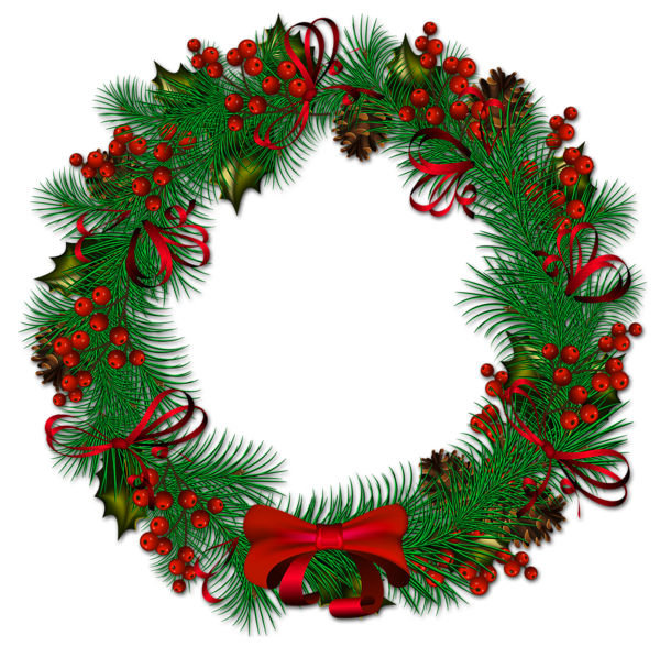 This png image - Transparent Christmas Pinecone Wreath with Red Ribbon Clipart, is available for free download