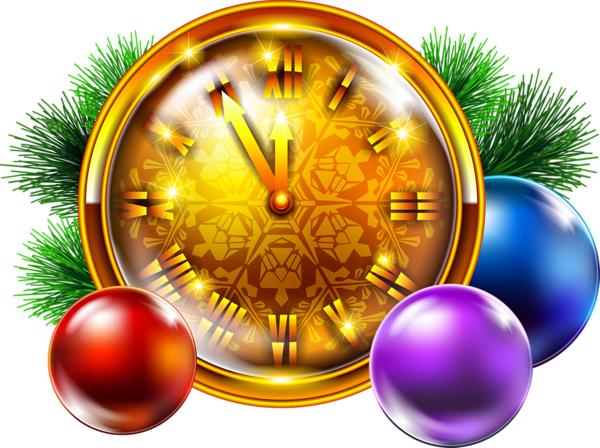 This png image - Transparent Golden Christmas Clock with Decoration PNG Clipart, is available for free download