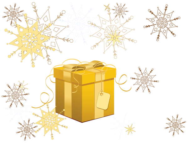 This png image - Transparent Yellow Christmas Gift with Snowflakes Clipart, is available for free download