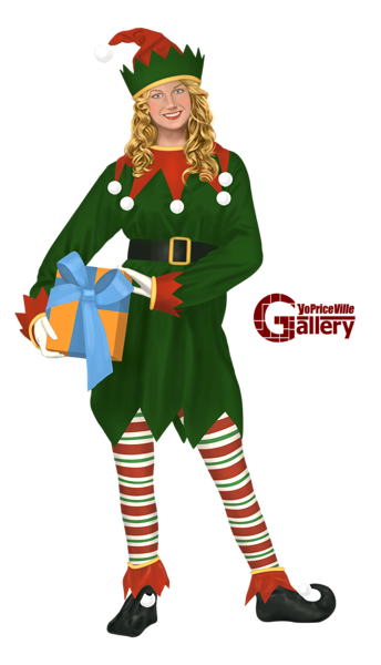 This png image - Christmas Girl Elf with Gift Painting PNG Clipart, is available for free download