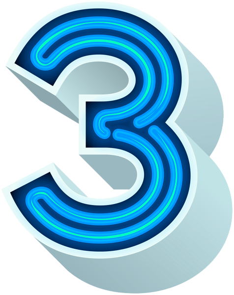 Number Three Neon Blue Png Clip Art Image