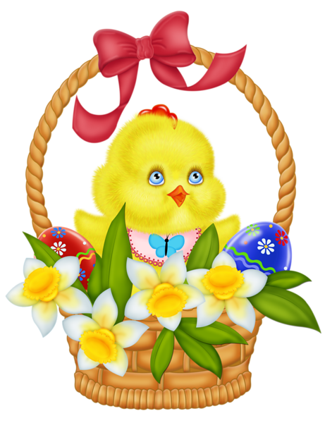 This png image - Easter Basket with Eggs Chicken and Daffodils PNG Picture, is available for free download