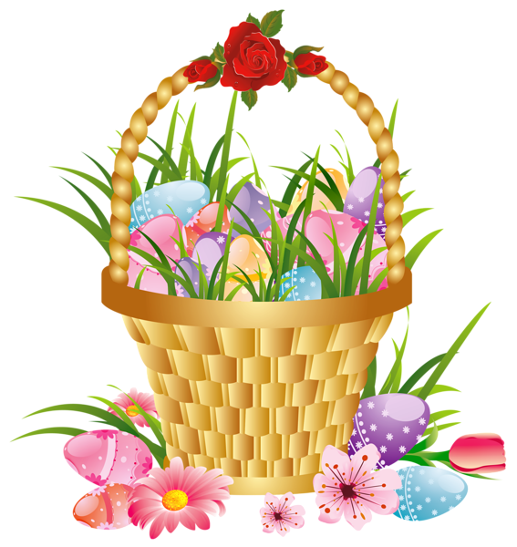 This png image - Easter Basket with Eggs and Flowers PNG Picture Clipart, is available for free download