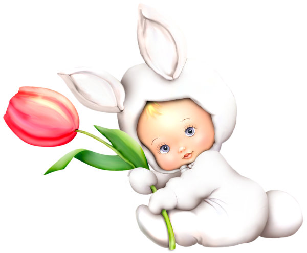 This png image - Easter Bunny Kid with Tulip PNG Clipart Picture, is available for free download