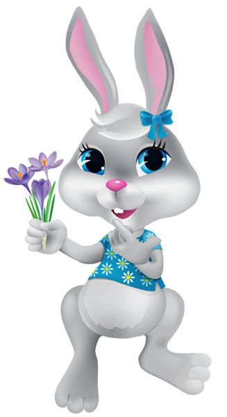 This png image - Easter Bunny with Crocuses PNG Clipart Picture, is available for free download