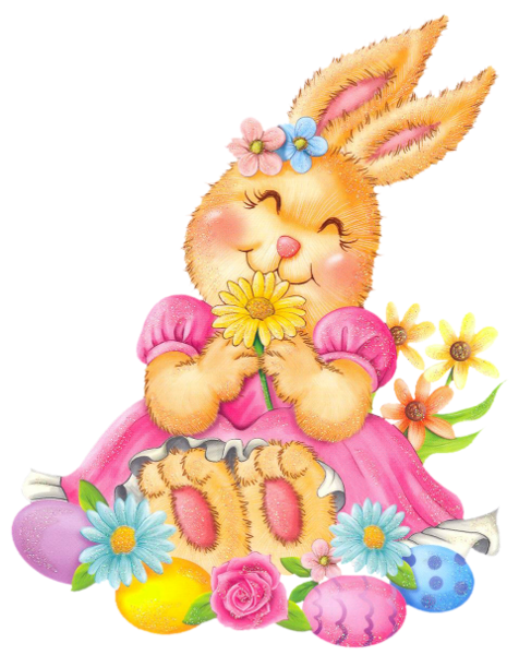 This png image - Easter Bunny with Eggs and Flowers PNG Clipart, is available for free download