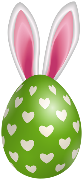 This png image - Green Easter Egg with Hearts and Ears PNG Clipart, is available for free download
