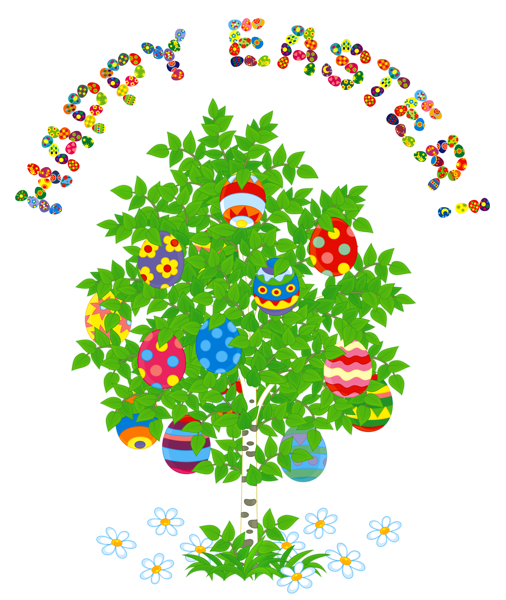 This png image - Happy Easter and Egg Tree PNG Clipart Picture, is available for free download