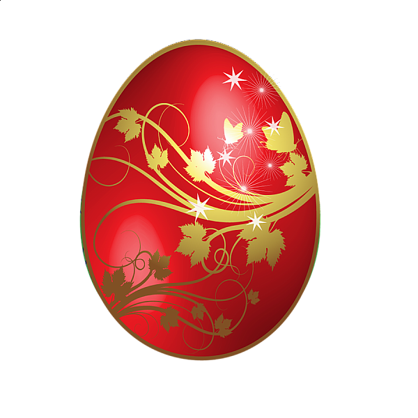 This png image - Large Red Easter Egg With Gold Flowers Ornaments, is available for free download
