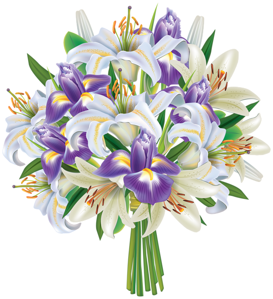 This png image - Purple Iris Flowers and Lilies Bouquet PNG Clipart Image, is available for free download