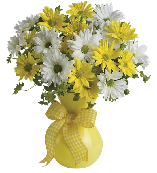 This png image - Vase with Yellow and White Daisies PNG Clipart Picture, is available for free download