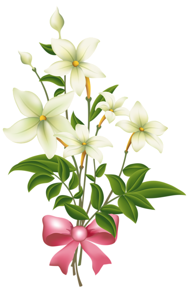 This png image - White Flowers with Pink Bow PNG Clipart Image, is available for free download