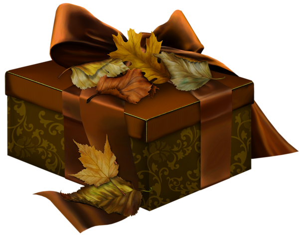 This png image - Brown 3D Present with Autumn Leaves Clipart, is available for free download