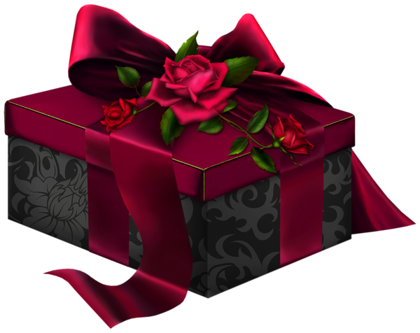 This png image - Red and Black 3D Present with Roses Clipart, is available for free download